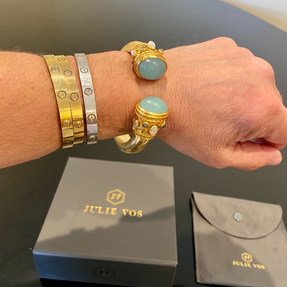 Julie Vos NWT AUTHENTIC Luxury Vintage RARE Chalcedony Hinge Cuff/bracelet - Picture 5 of 17